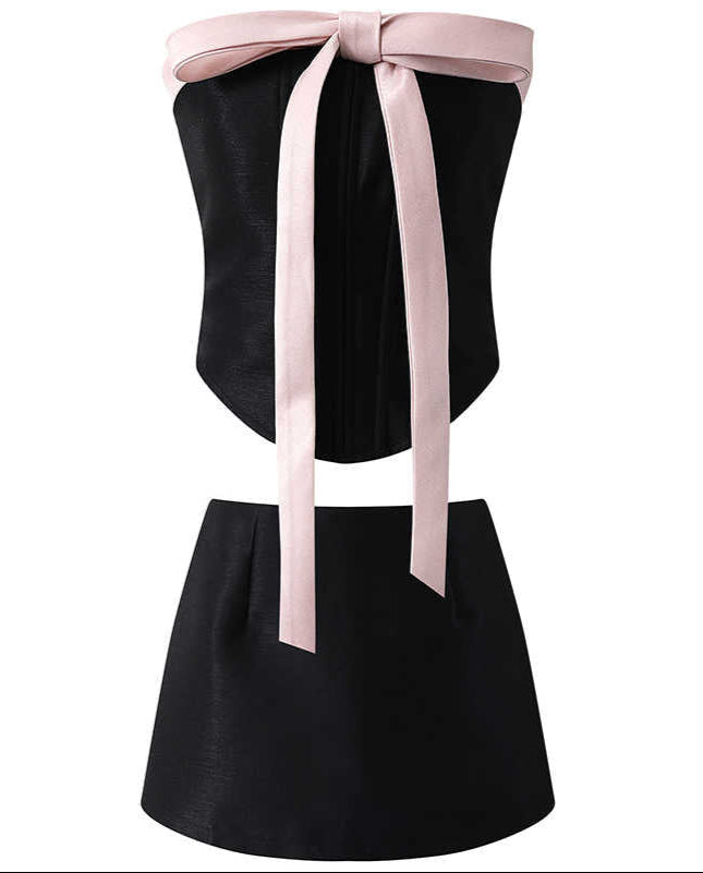 Ballet Bow Dark Coquette Tube Top Coord