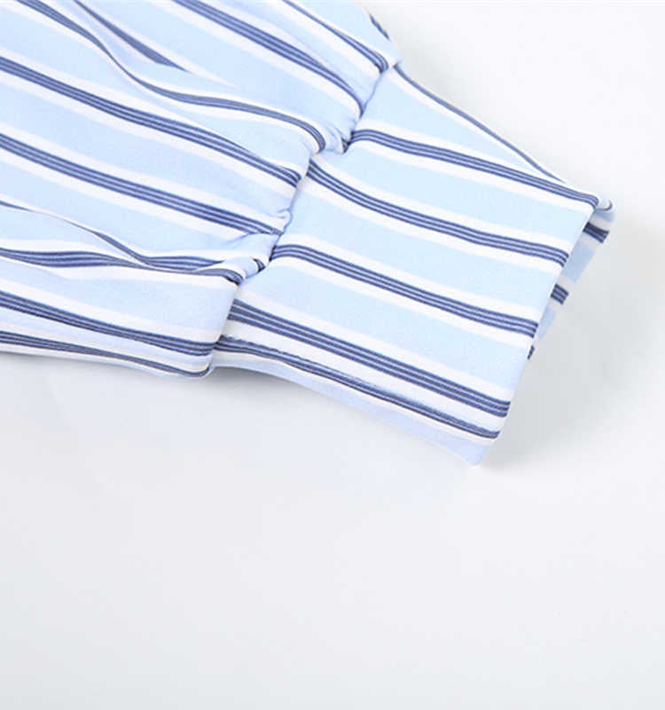 Preppy Sporty Blue Striped Lapel Long-sleeved Shirt