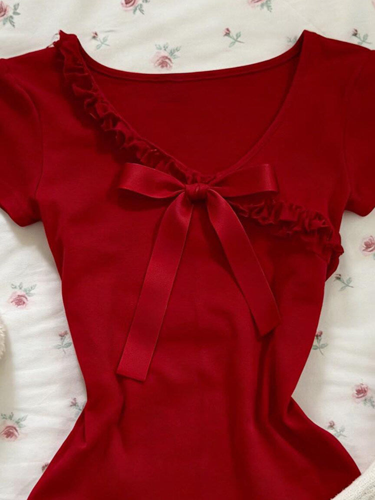 retro red bow shirt
