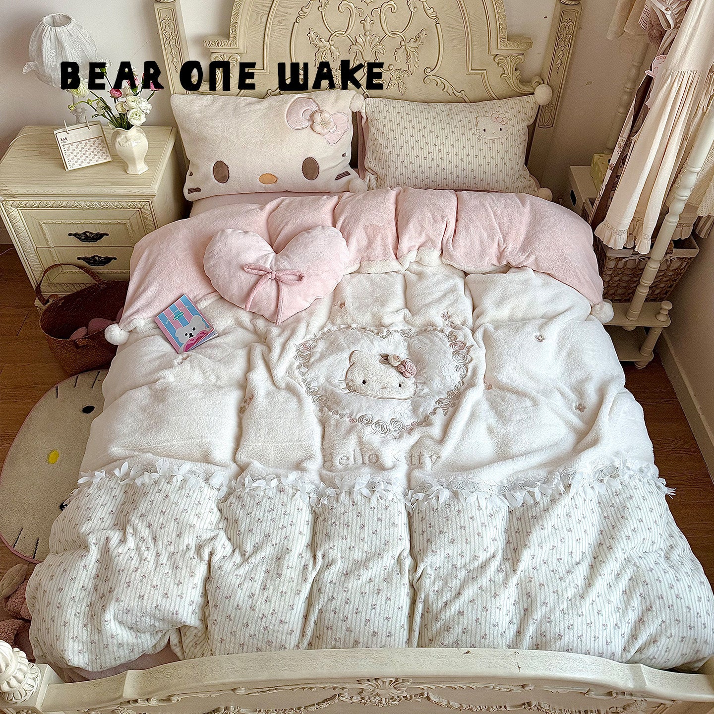 Girly Heart KT Cat Bed Four Piece Set