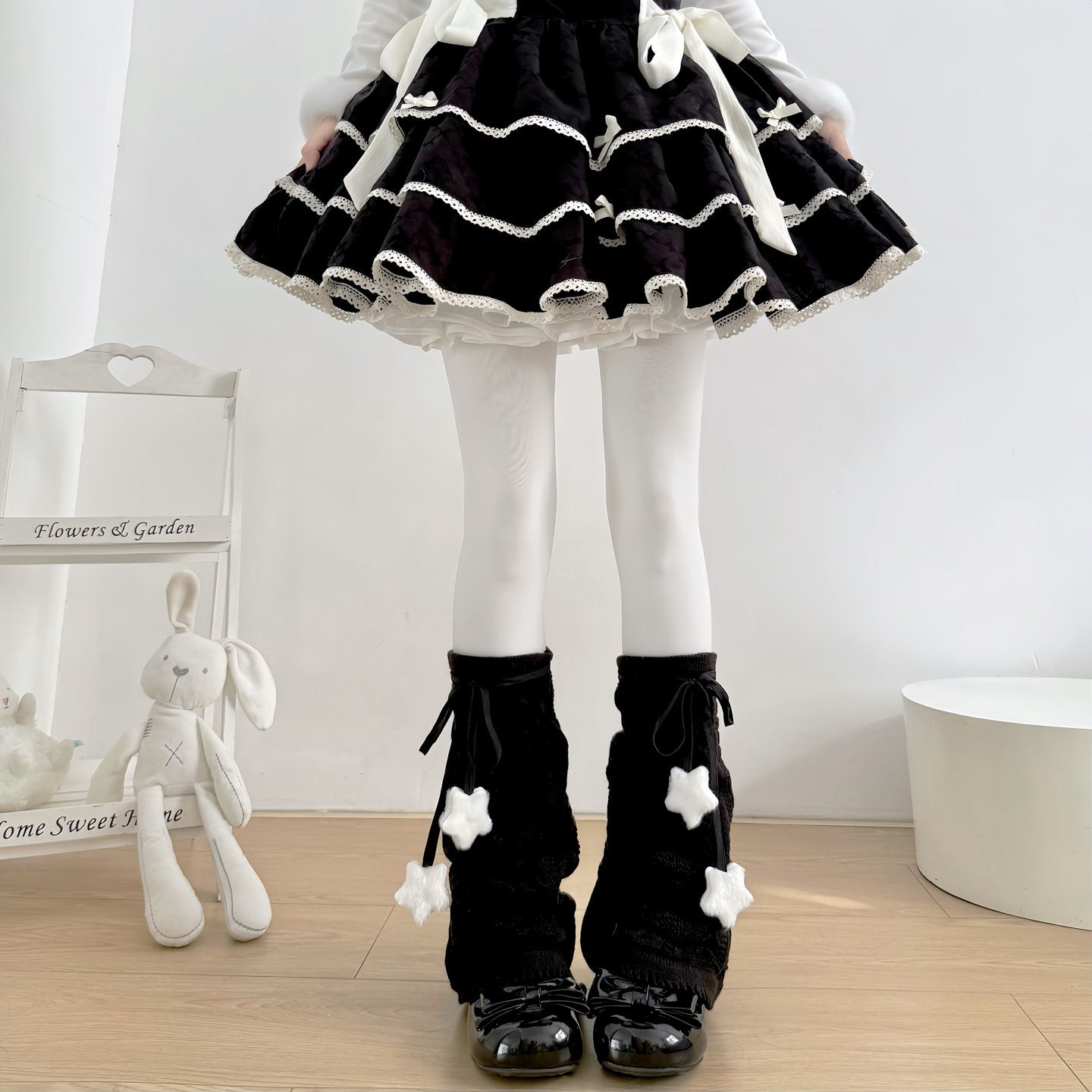 Sweet Cute Star & Bow Ribbon Ties Leg Warmers