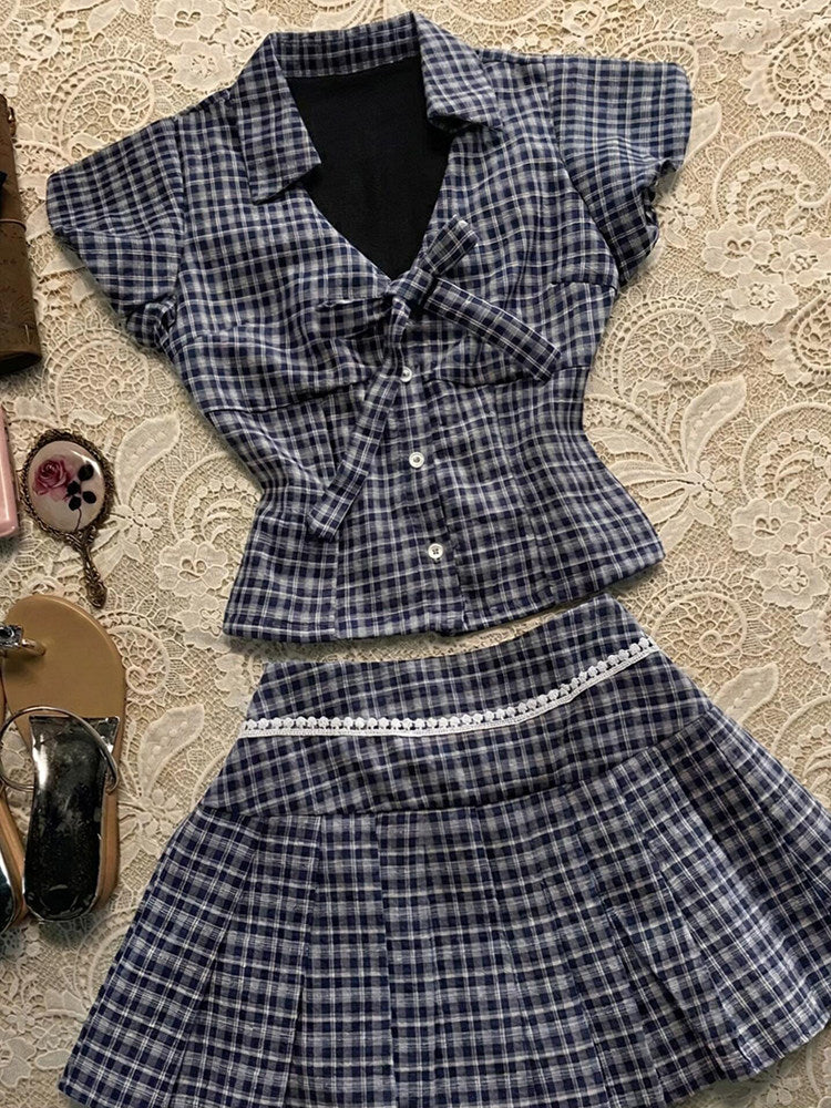 navy plaid shirt suit