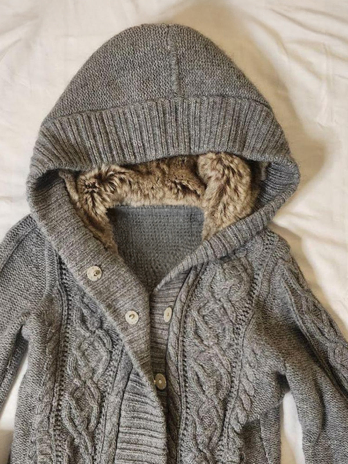 Gray cable knit cardigan