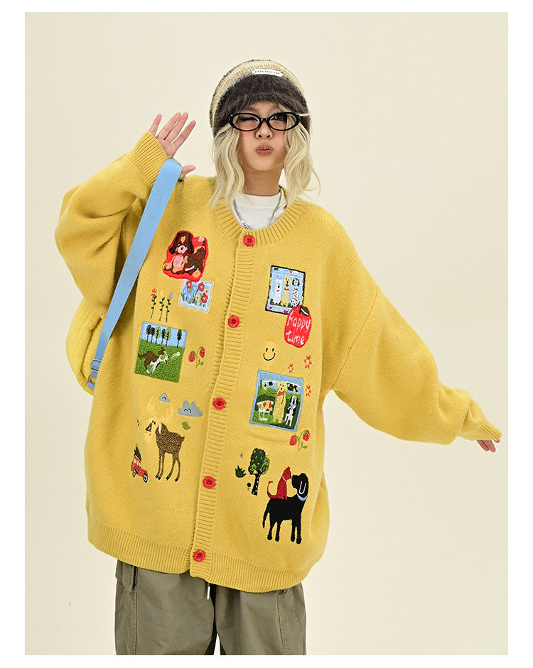 Fun Cartoon Yellow Cardigan