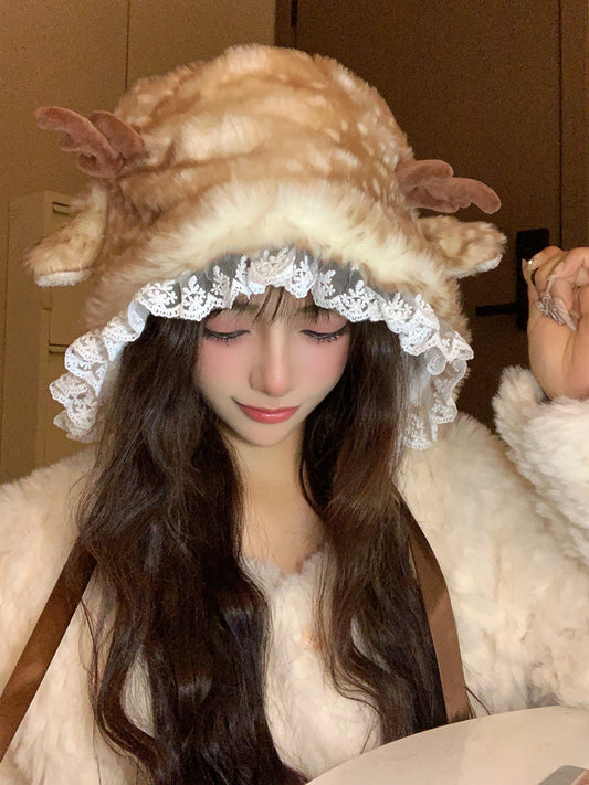 deer fur kawaii hat