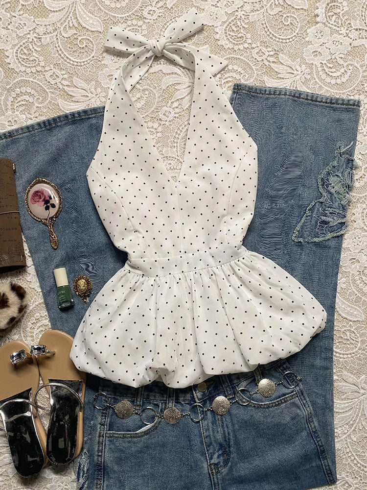 white polka dots halter top