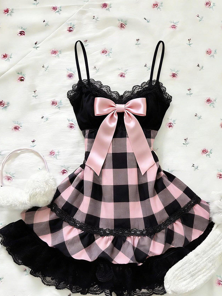 retro black&pink bow dress
