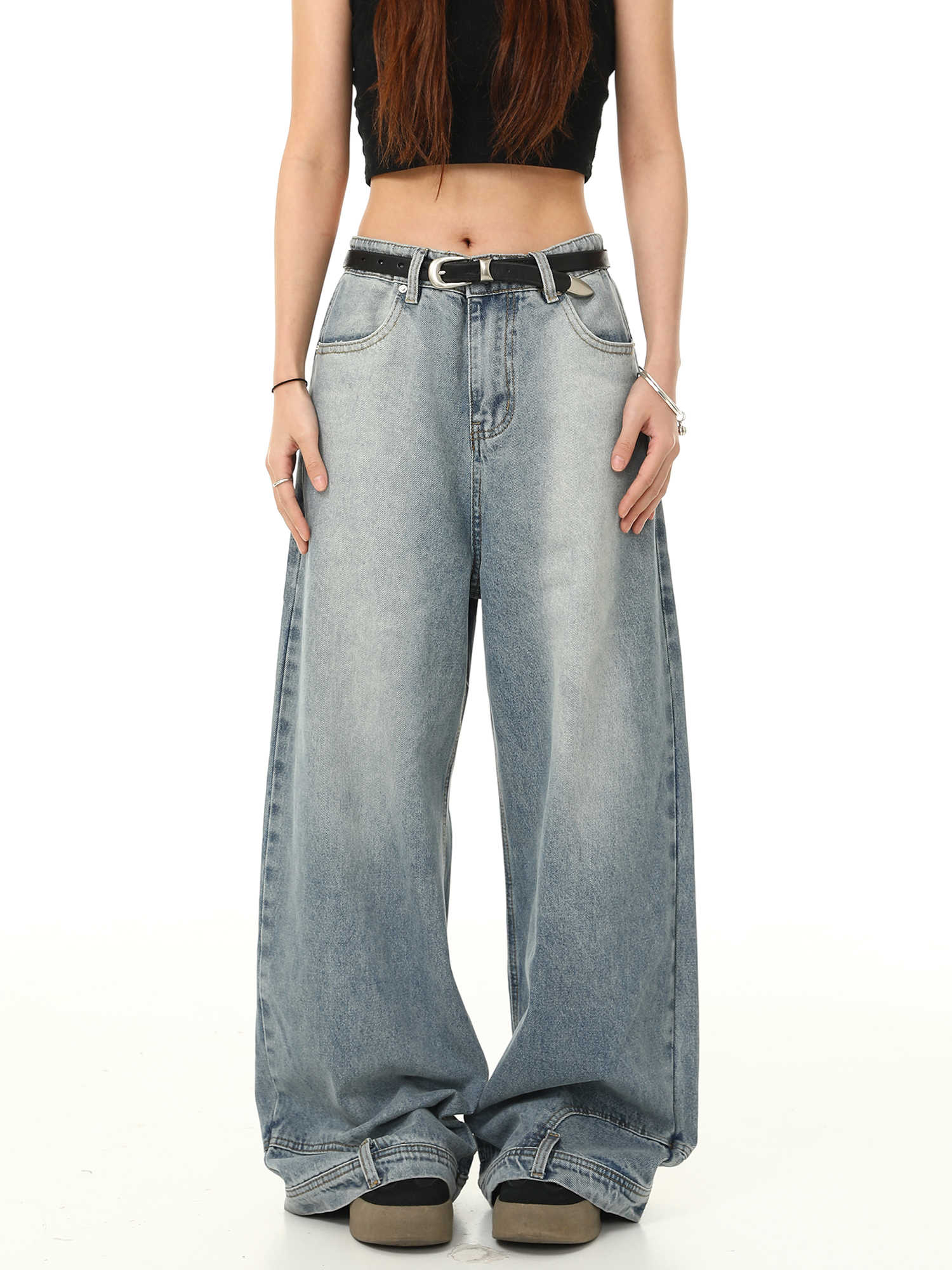 Y2K Retro Inverted Washed Baggy Jeans