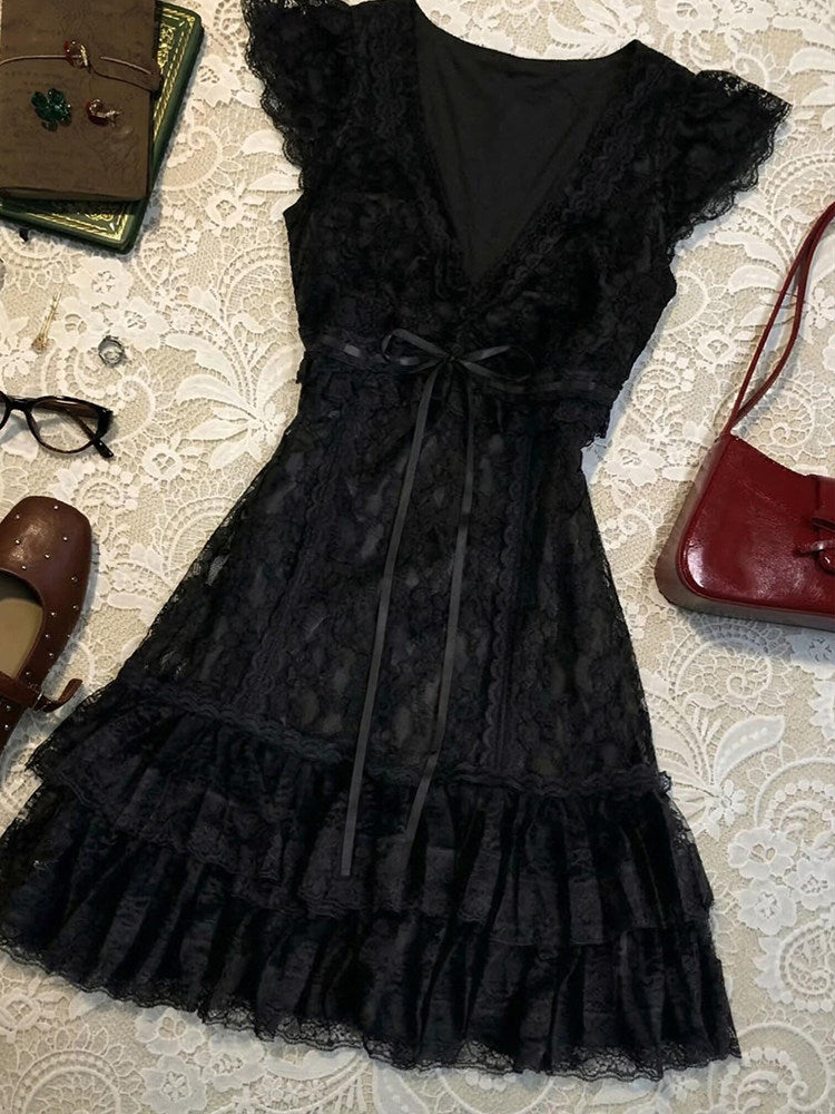 dark coquette ruffled dress