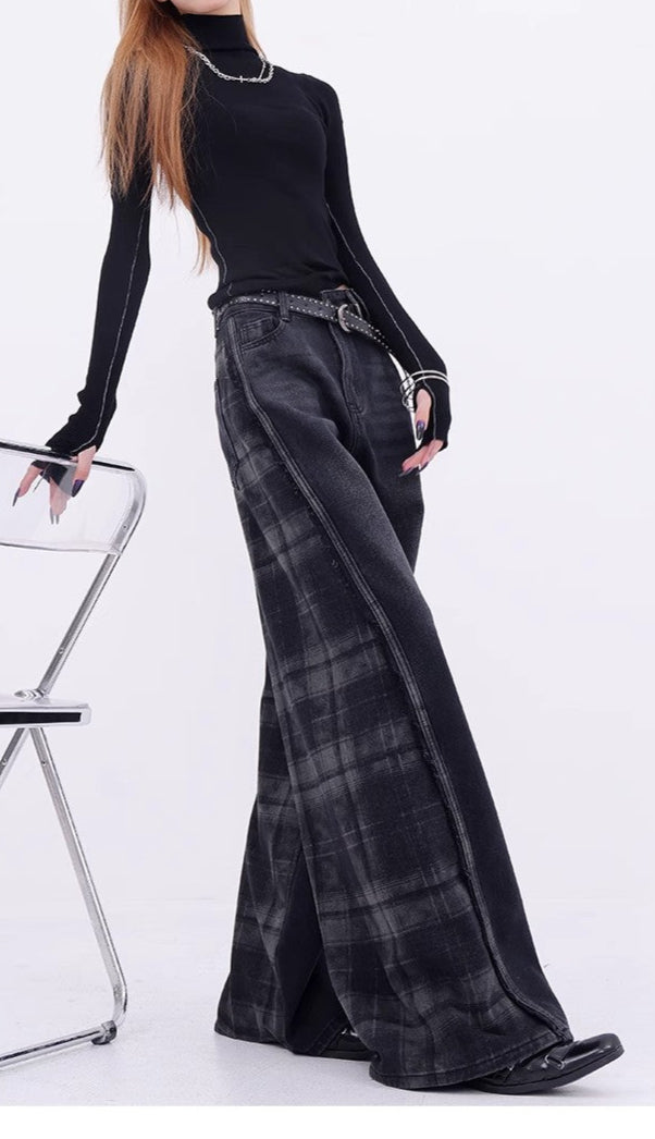 Retro Plaid Contrast Y2K Baggy Jeans