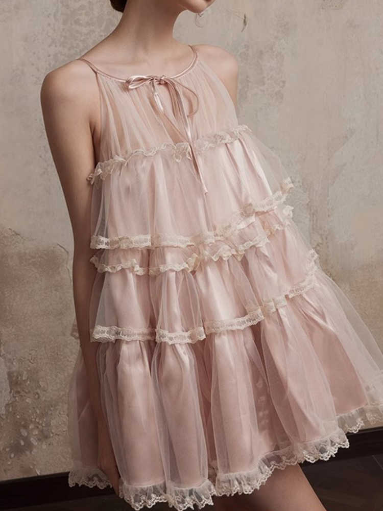 French Lace Splicing Rope Dress