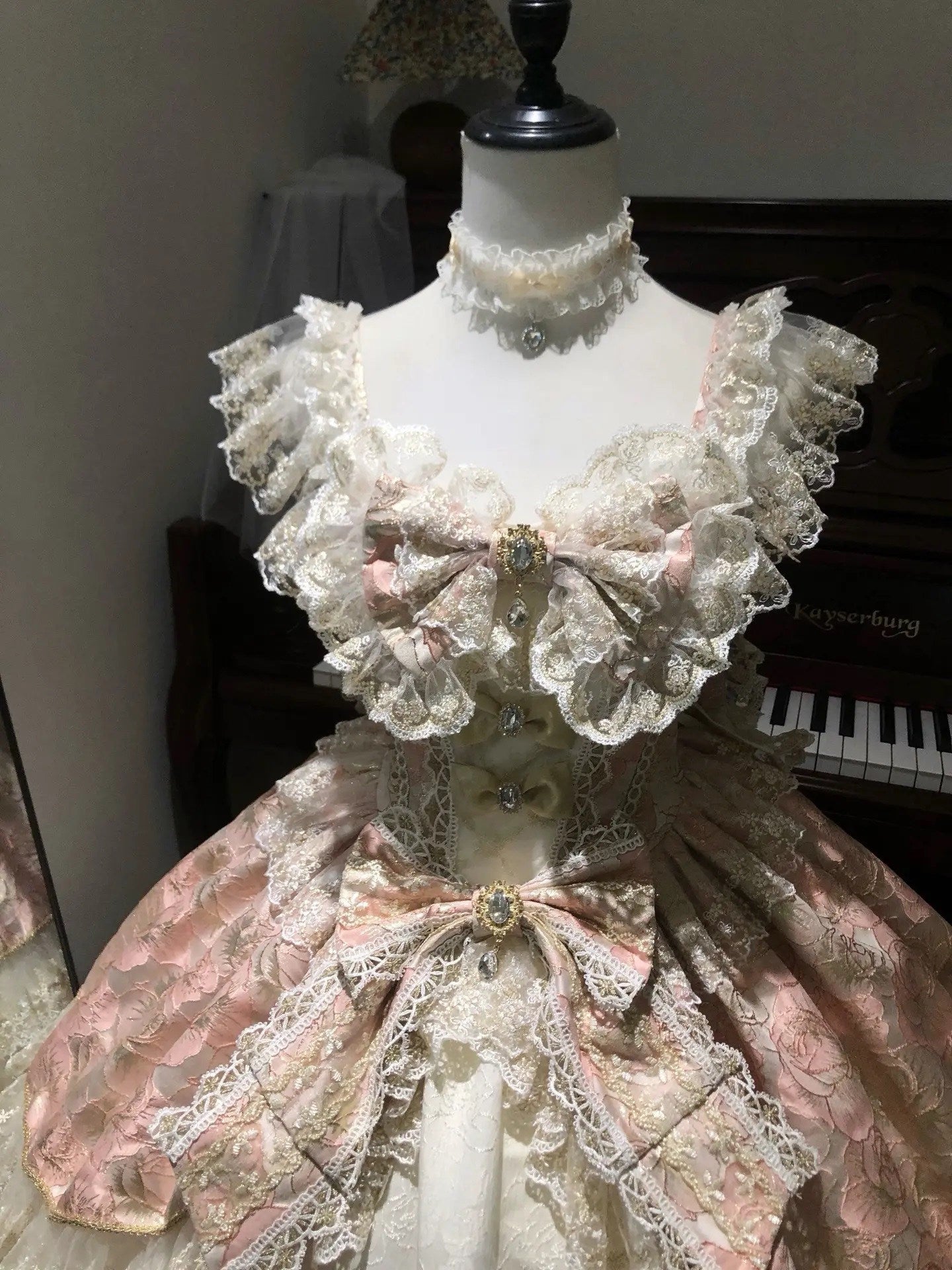 princess lace bow pink dress