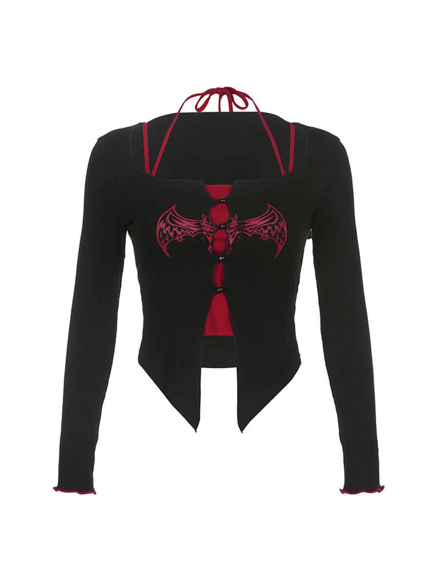 Goth Strap Two-piece Long-sleeved Top