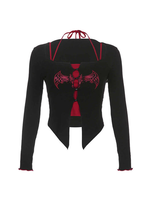 Goth Strap Two-piece Long-sleeved Top