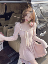 Load image into Gallery viewer, French Sweet Bow Knitted Long-sleeved Mini Coquette Dress
