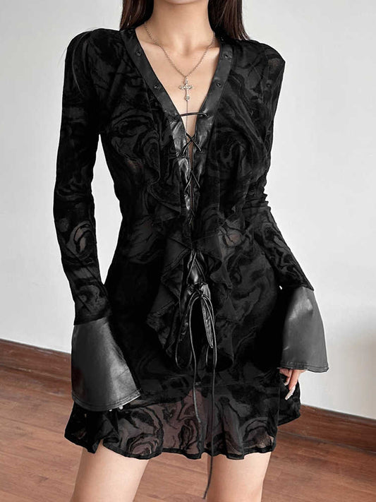 Dark Coquette Lace Leather Dress