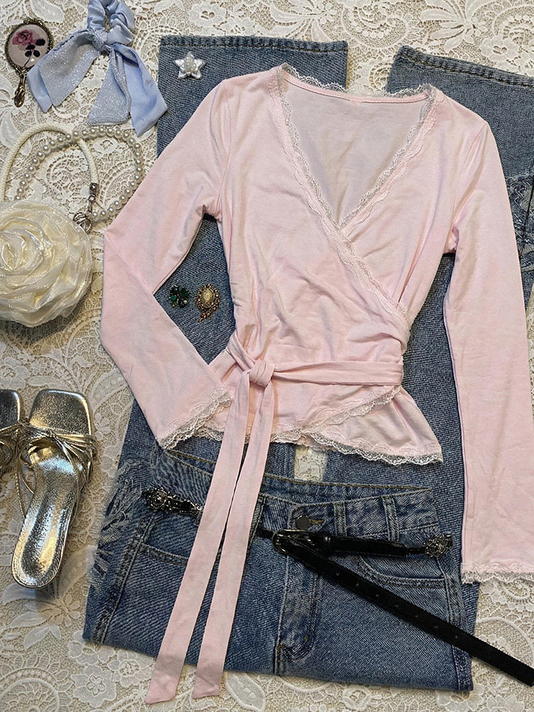 balletcore pink long-sleeved top