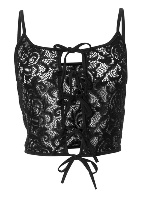 Dark Coquette Hollow Lace Tank Top