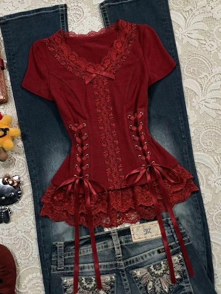 red straps bow shirt