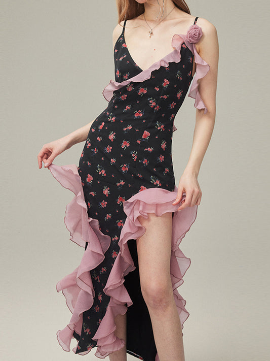 Floral Ruffled Suspender Dress