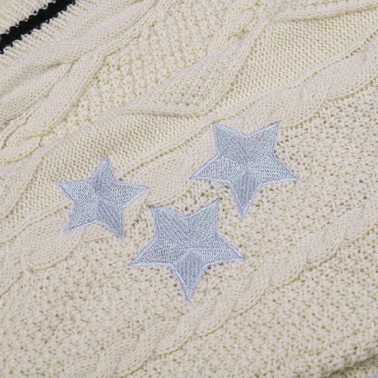 Preppy Y2K Stars Loose Knit Cardigan