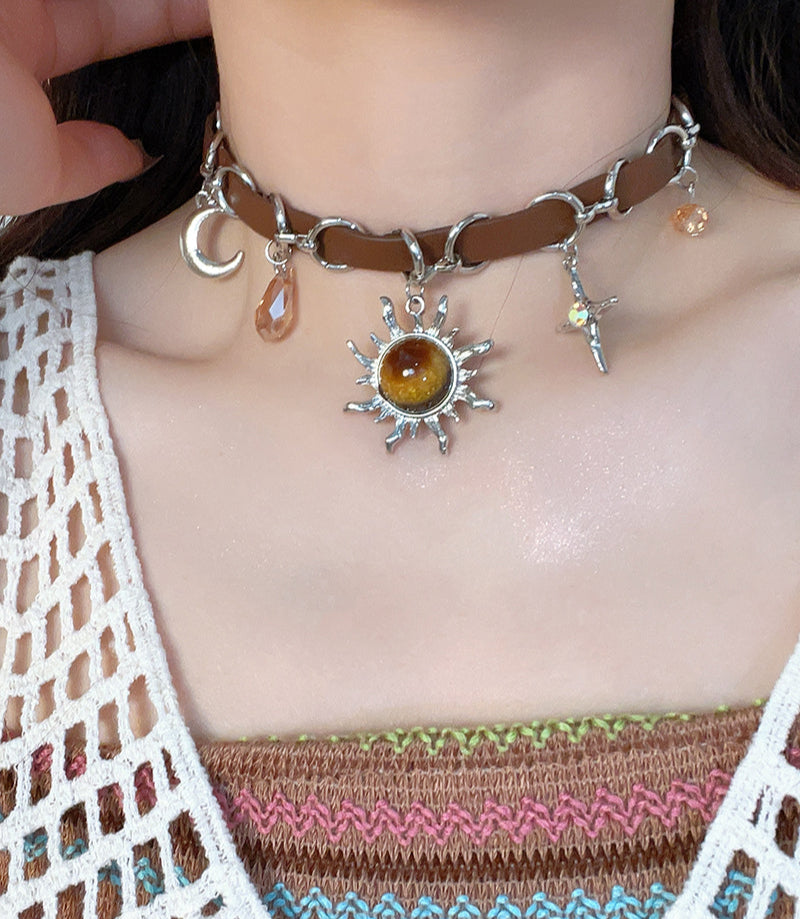 Retro Sun Leather Necklace