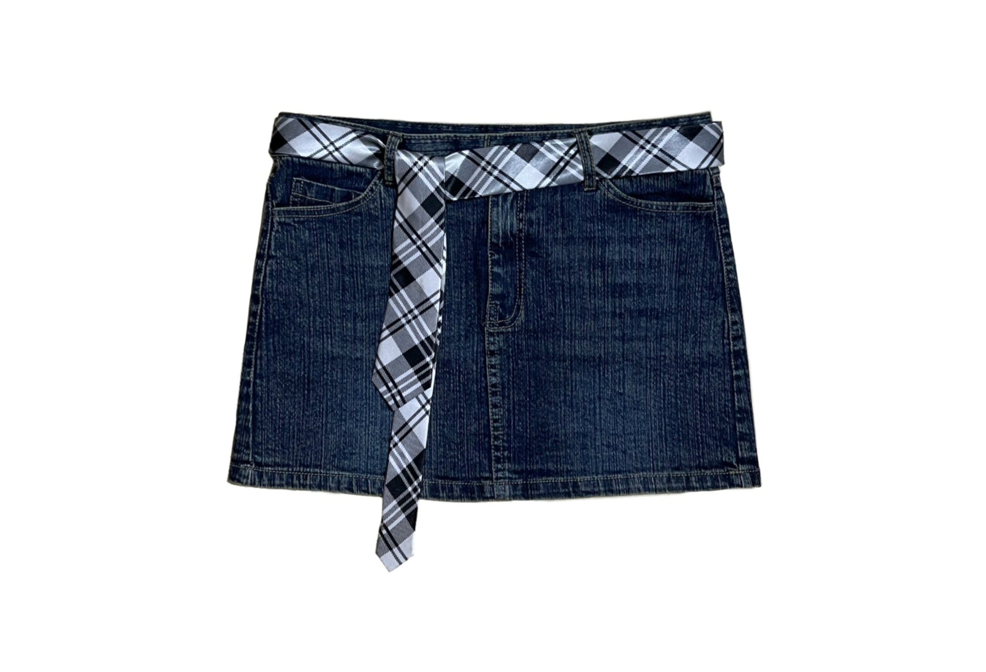 Y2K Lace Plaid Stitching Denim Skirt