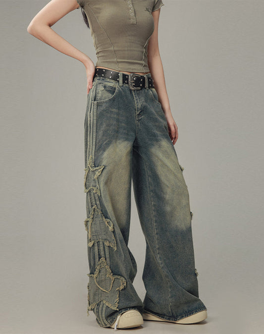 Retro Star Patch Striped Y2K Jeans