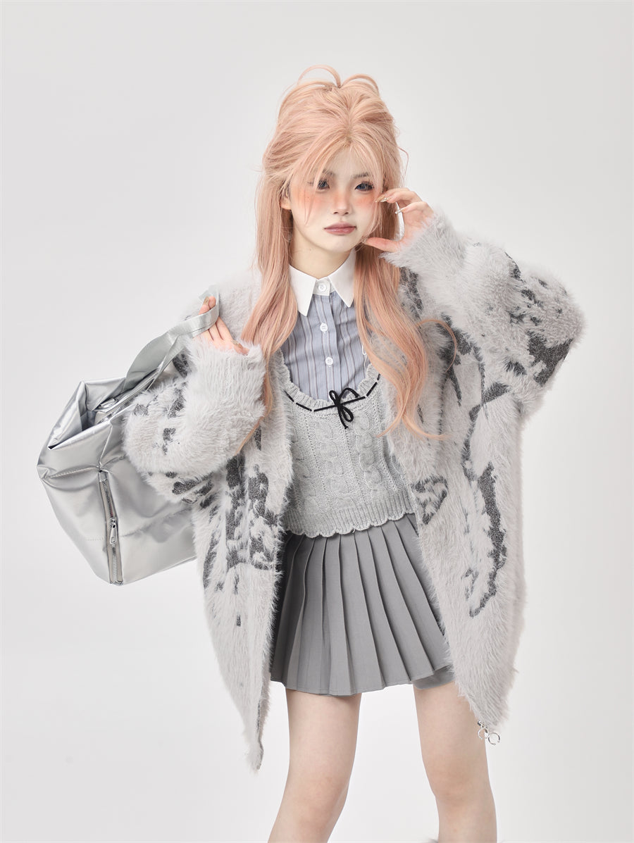 Imitation Mink Gray Cardigan