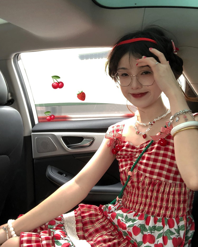 Sweet Cherry Plaid Suspender Dress