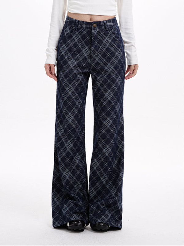 Preppy Plaid Wide-leg Pants