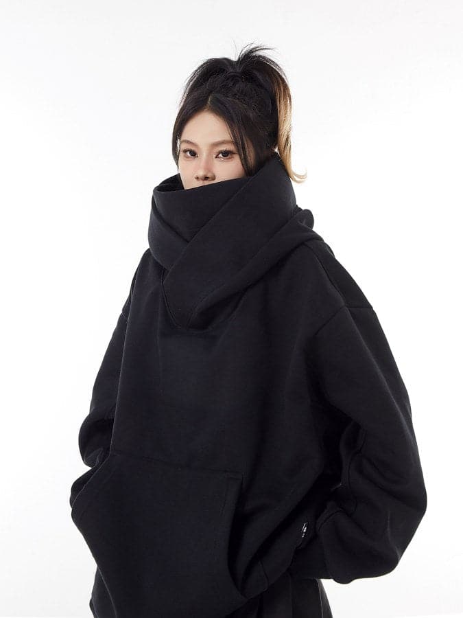 Loose Fit High Neck Hooded Pullover