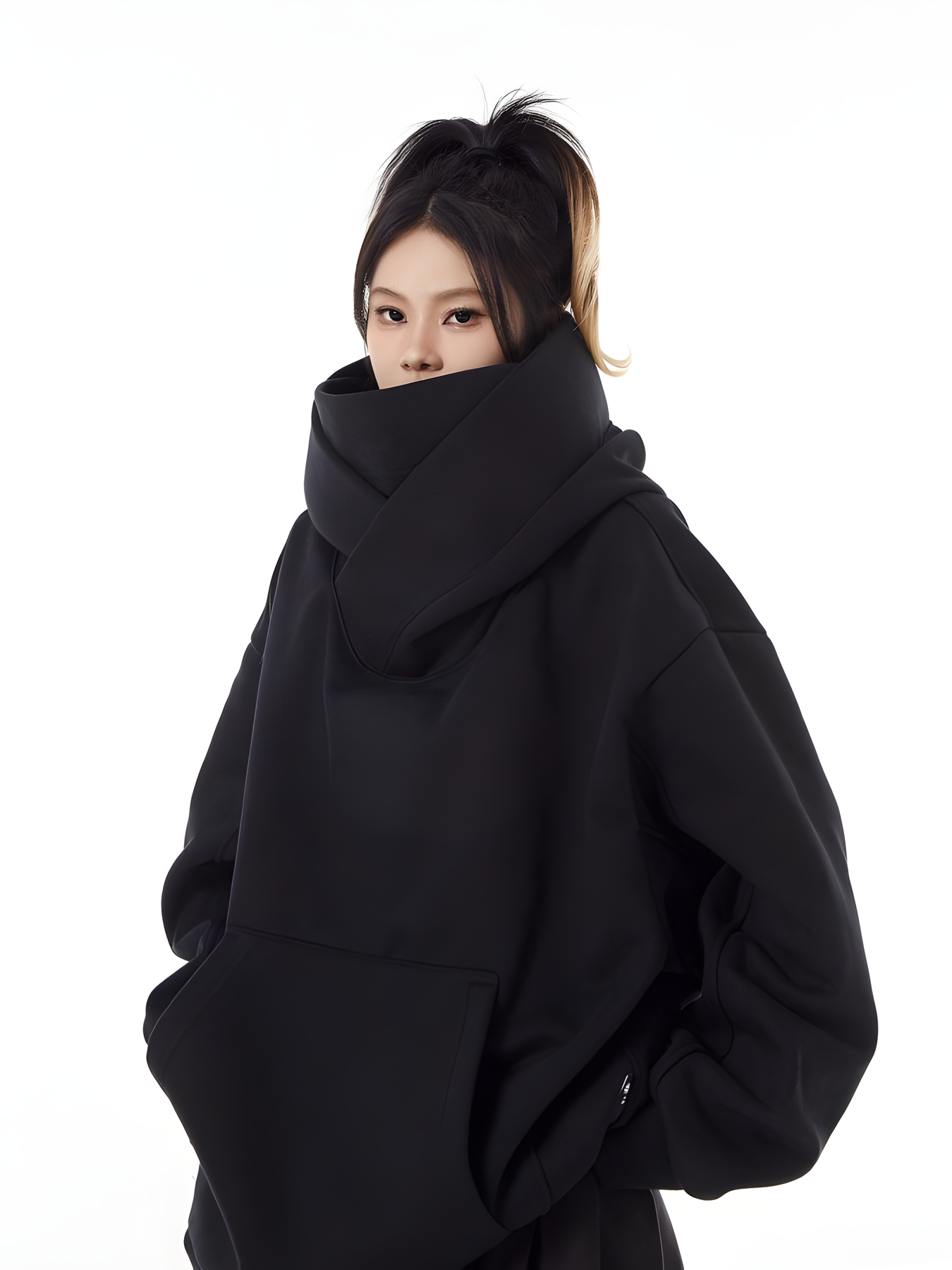 Loose Fit High Neck Hooded Pullover