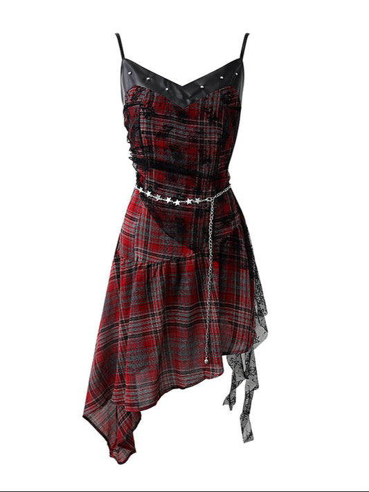 Grunge Punk Red Plaid Dress