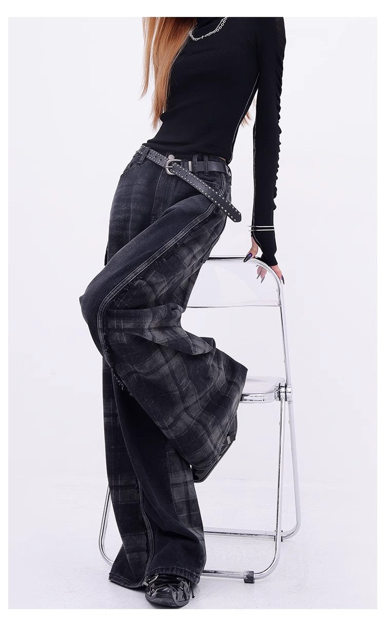 Retro Plaid Contrast Y2K Baggy Jeans