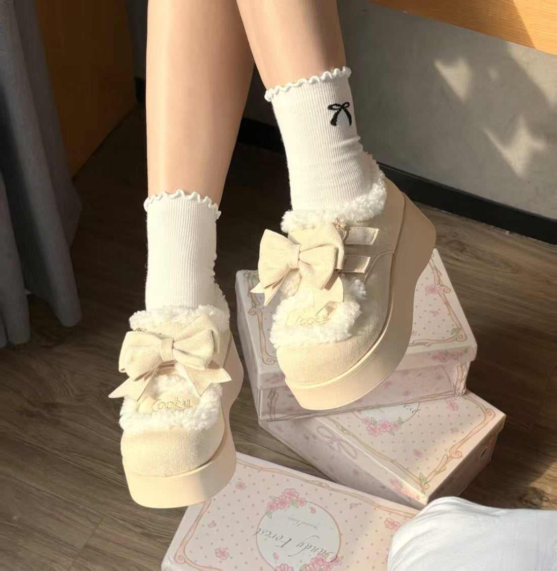 kawaii winter thick-soled velvet shoes