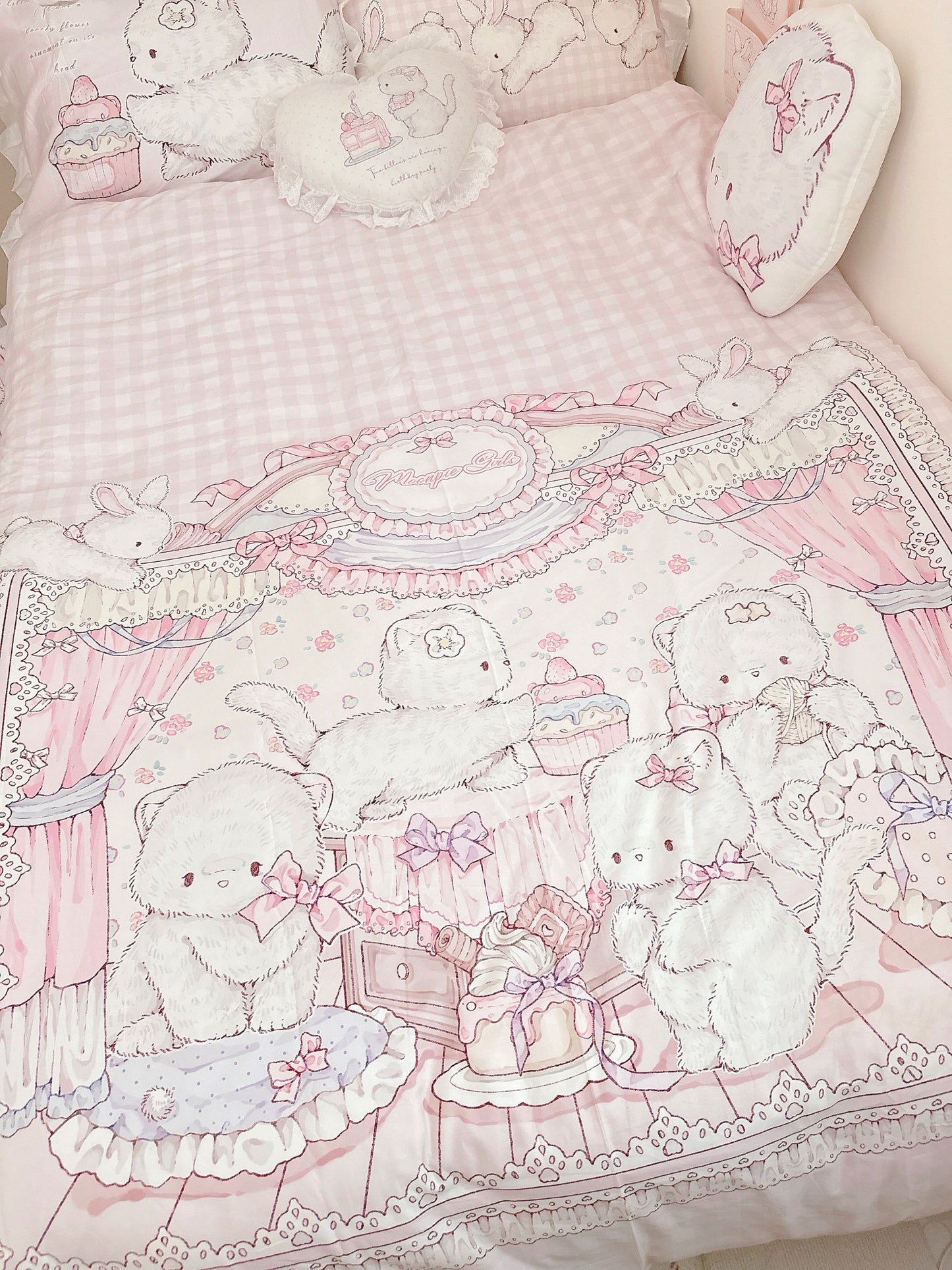 kawaii cat four-piece bed sheet and quilt cover set