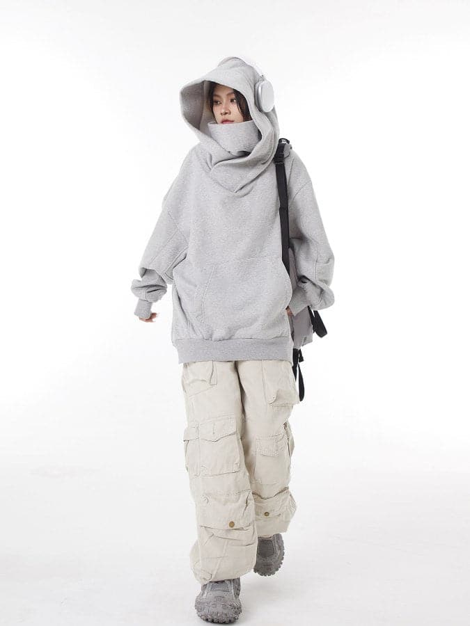 Loose Fit High Neck Hooded Pullover