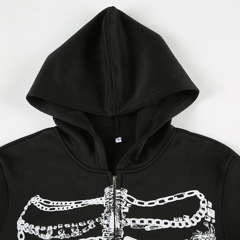 Grunge Shackles Bone Chain Zip-up Hoodie