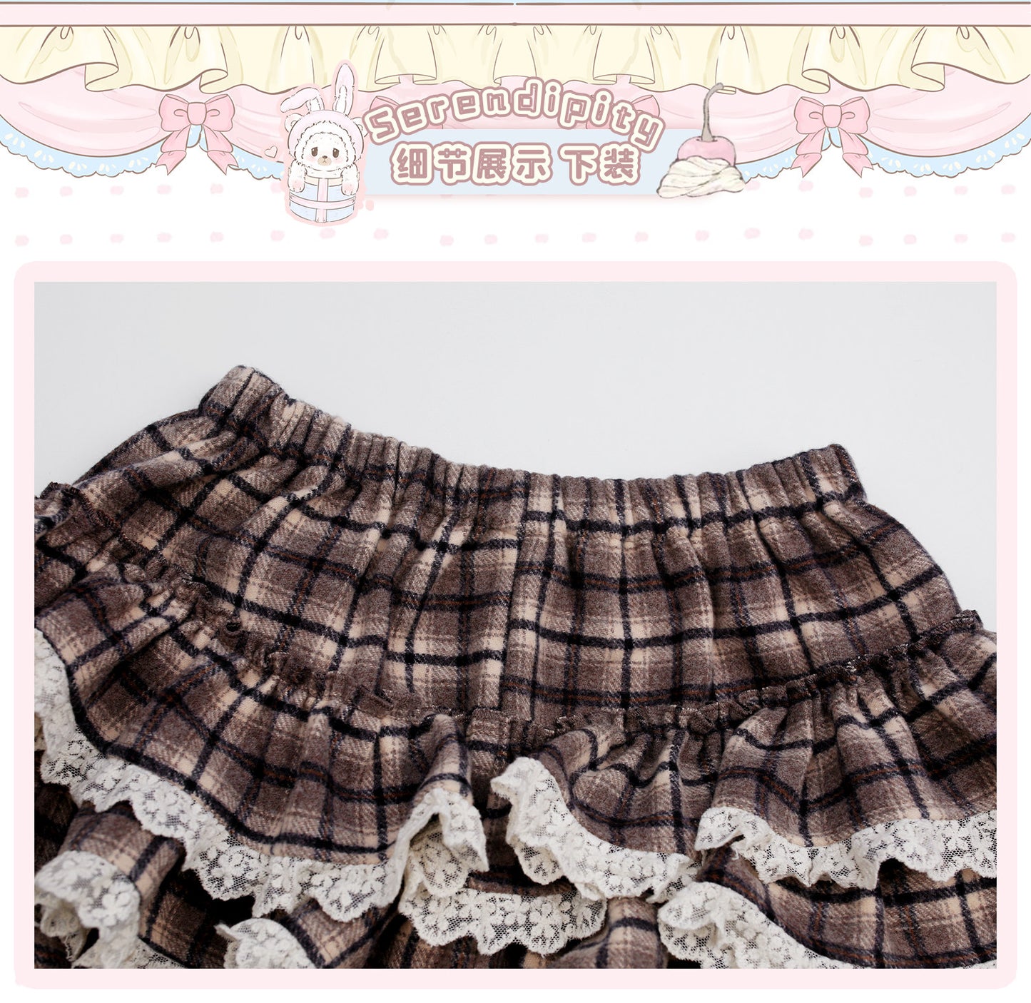 brown plaid bow kawaii jumper