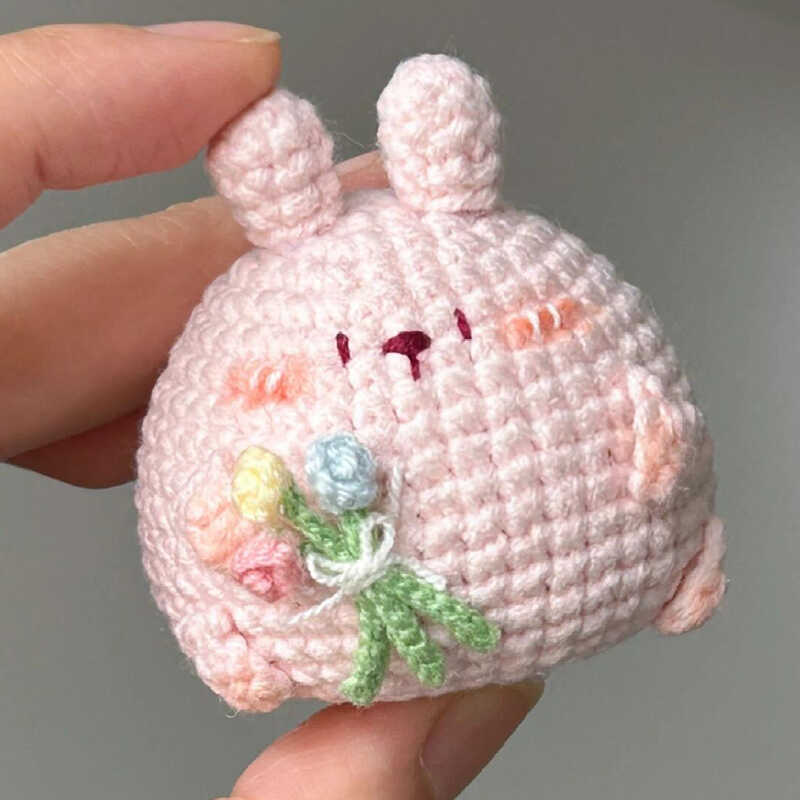 diy wool Mini kitty cat flowerpot keychain