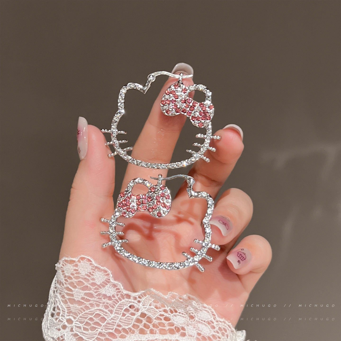 kitty diamond kawaii earrings