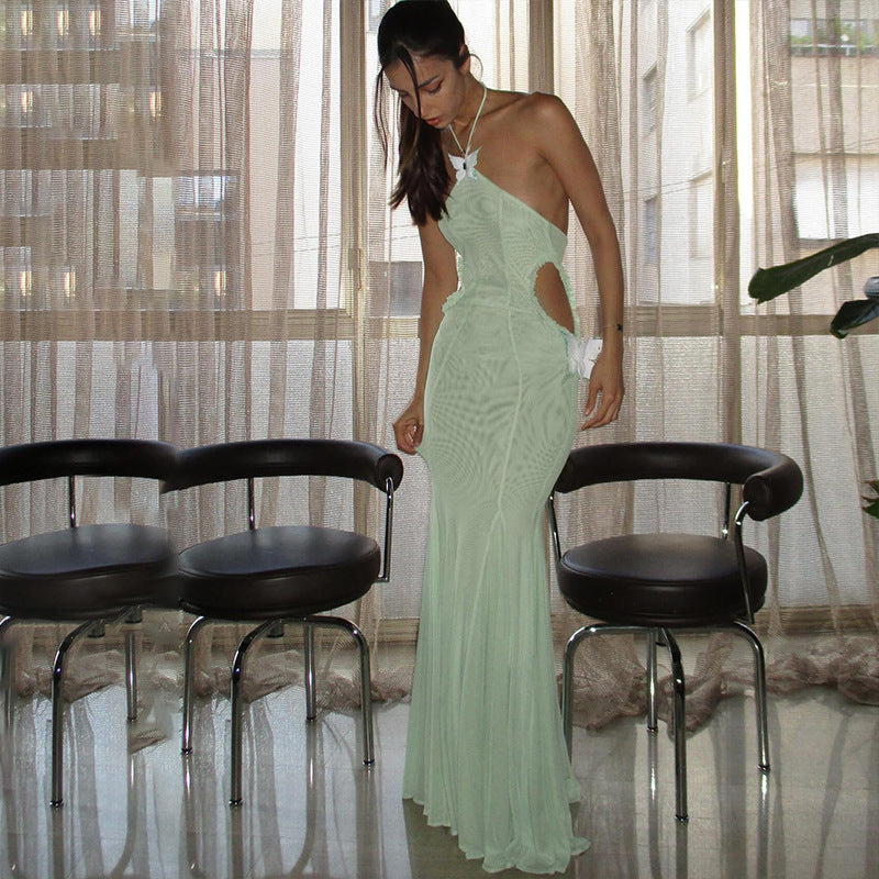 Butterfly Halter-neck Backless Fishtail Dress