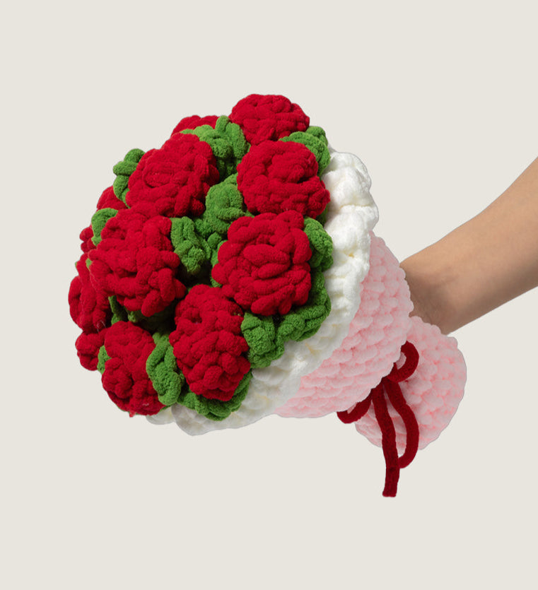 Hand-knitted oversized rose bouquet