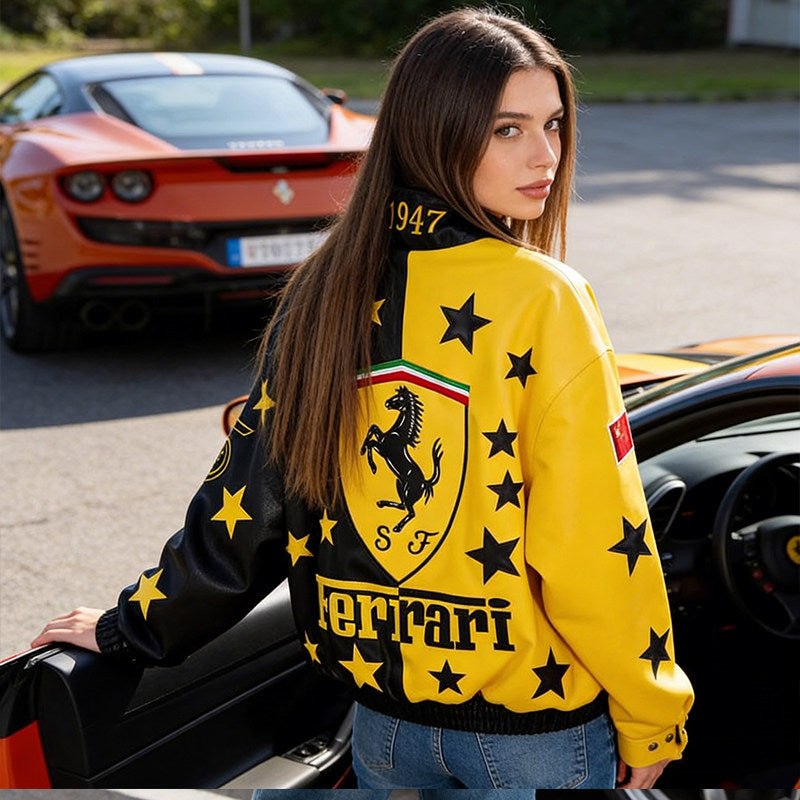Racing-style leather moto jacket
