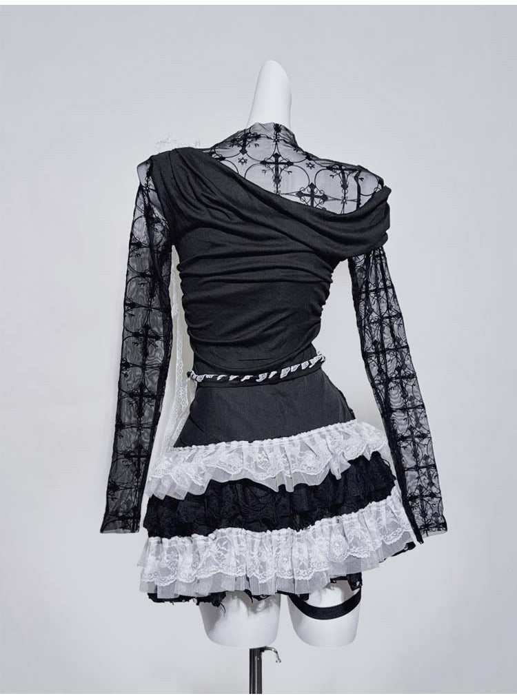 Goth Ruffled Lace Long-sleeved Top