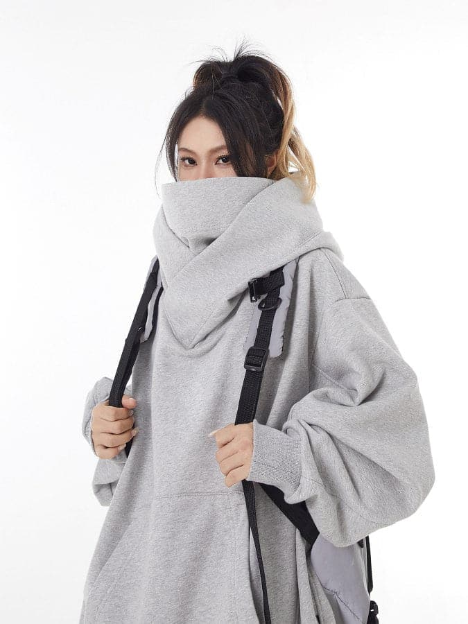 Loose Fit High Neck Hooded Pullover