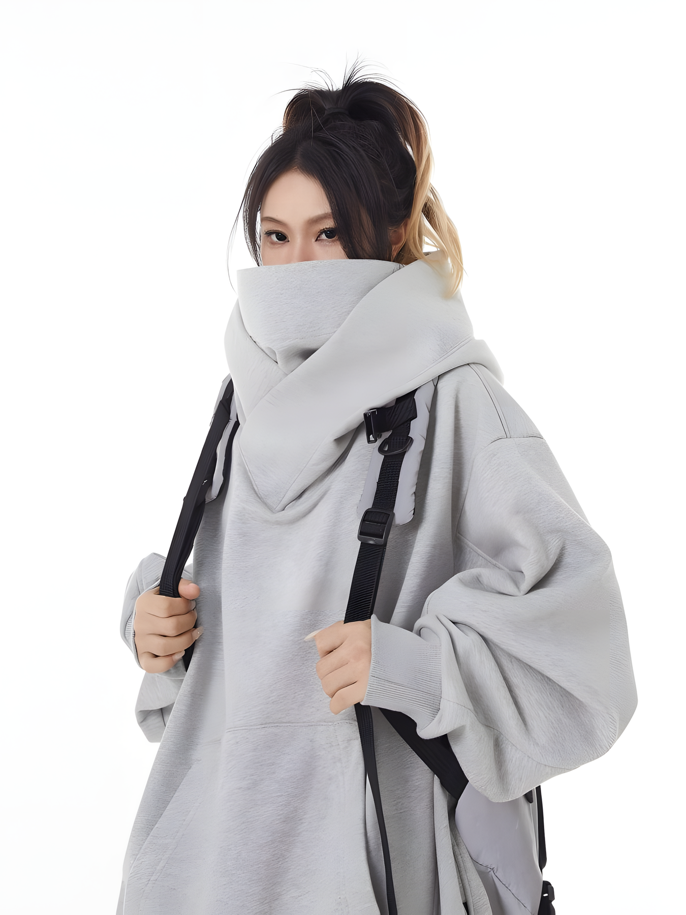 Loose Fit High Neck Hooded Pullover