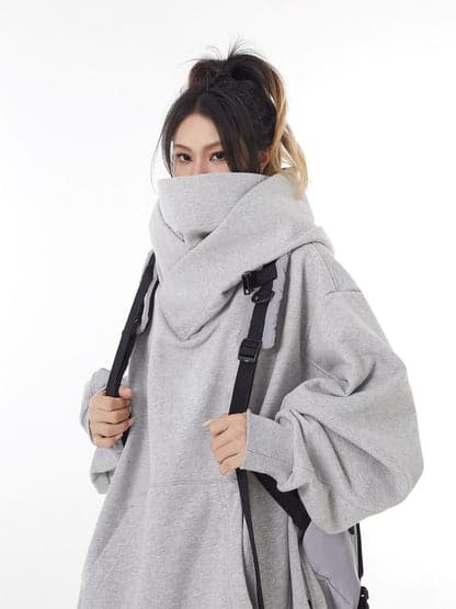 Loose Fit High Neck Hooded Pullover