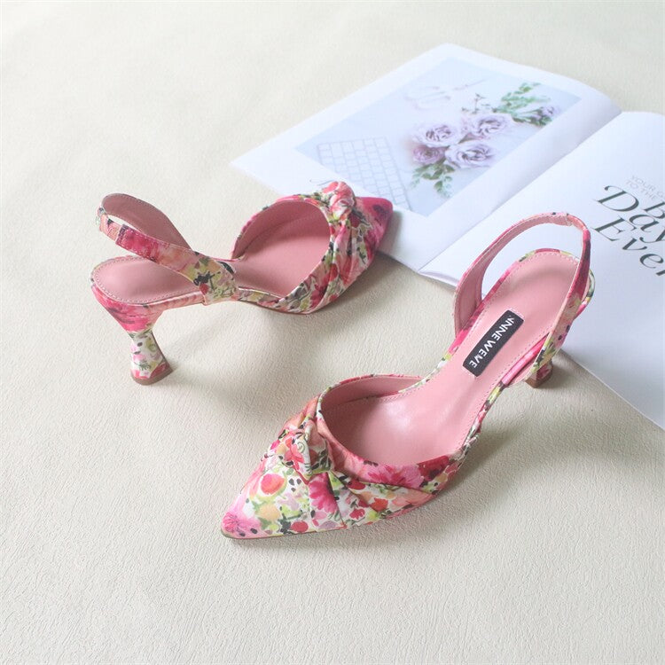 Versatile Printed Two-Tone Satin Closed-Toe High Heel Sandals for Dress